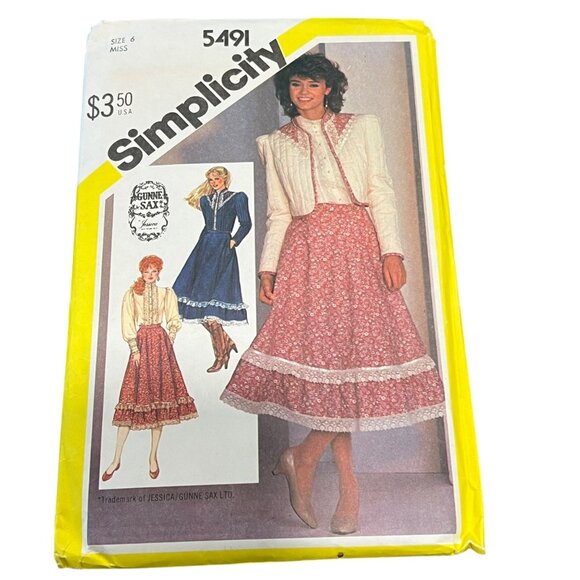 Simplicity 5491 Gunne Sax Jessica Misses Size 6 Dress & Vest Sewing Pattern - Picture 1 of 3